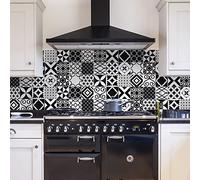 CREARREDA 67636 Black and White Tiles Adhesive Splash Guard 260 x 60 cm, Vinyl