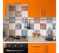 CREARREDA Adhesive Tiles for Kitchen, Bathroom and Shower Enclosure Floral Adhesive Tiles, 20 Pcs 15_x_15 cm, Waterproof Vinyl Self Adhesive Bathroom and Kitchen Decorations, Made in Italy