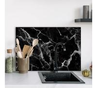 CREARREDA Black Marble Aluminium Kitchen Splash Guard 72 x 48 cm Easy to Apply Made in Italy Protection for Stoves and Sinks Washable and Easy to Assemble