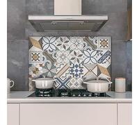 CREARREDA Florence Cement Tiles Aluminium Kitchen Splash Guard 72 x 48 cm Easy to Apply Made in Italy Protection for Stoves and Sink Washable and Easy to Assemble