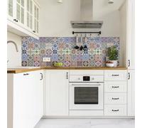 CREARREDA Kitchen Splash Guard Cover, Wall Sticker for Stoves, 60 x 58 cm, Glossy Effect - 1 mm Thick and Rigid - Fireproof and Resistant to Heat and Water - Azulejos Colour