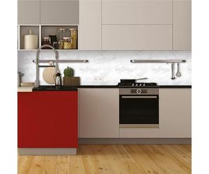 CREARREDA Kitchen Splashback Cover Adhesive for Stoves 60 x 58 cm Glossy Effect - 1 mm Thick and Rigid - Fireproof and Resistant to Heat, Water and Carrara Marble Colour