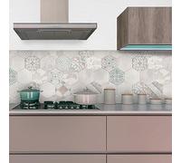 CREARREDA Kitchen Splashback Panel Wall Sticker Easy to Apply Beige Hexagons 260 x 60 cm 100% Made in Italy, Fireproof and Water Resistant Splash Guard PVC Sink