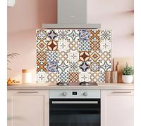 CREARREDA Red Azulejos Aluminium Kitchen Splash Guard 84 x 60 cm Easy to Apply Made in Italy Protection for Stoves and Walls Washable and Easy to Assemble Metal Splatter Guard