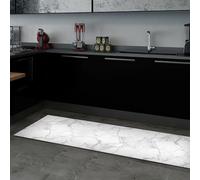 CREARREDA Runner Rug Kitchen Rug White Marble 50 x 180 cm Insulating, Fire Retardant, Scratch-Resistant, Hypoallergenic, Easy to Wash Vinyl Rug Made in Italy