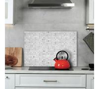 CREARREDA White Mosaic Aluminium Kitchen Splash Guard 72 x 48 cm Easy to Apply Made in Italy Protection for Stoves and Sinks Washable and Easy to Assemble