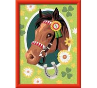 CreArt, Paint by Numbers with Plaster Elements - Horse Happiness | Painting set with frame, brush and acrylic paints, gift for girls and boys