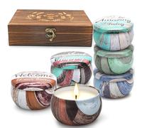 CREASHINE 6 Pack Natural Soy Wax Candles Gifts for Women Aromatherapy Candle Scented for Birthday Wedding Return Gift House Warming New Home Decor Carved Wood Box with Lovely Sentiments & Latch
