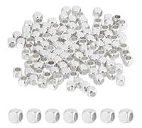 CREATCABIN 1 Box 100Pcs Cube Spacer Beads Silver Square Beads Bulk 3x3x3mm 925 Sterling Silver Plated Brass Smooth Loose Charms for Bracelet Necklace Earrings Keychains Jewelry Making Crafts Gifts