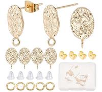 CREATCABIN 1 Box 10Pcs 18K Gold Plated Brass Oval Earring Findings Earring Post with Hole Stud Earrings Ear Stud Components with Vertical Loops Ear Nuts for DIY Jewelry Making Findings,0.63x0.33 Inch