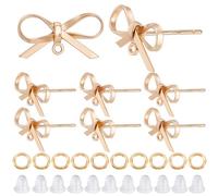 CREATCABIN 1 Box 12Pcs 18K Gold Plated Brass Bowknot Stud Earrings Stud Earring Findings Bow Tie Studs Earring Posts with Hole Horizontal Loops Ear Nuts for DIY Jewelry Making, 0.4x0.6 Inch