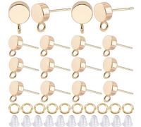CREATCABIN 1 Box 20Pcs 18K Gold Plated Brass Flat Round Earring Findings Stud Earrings Post Stud Findings Ear with Vertical Loops Ear Nuts for DIY Jewelry Making, 0.4x0.3 Inch