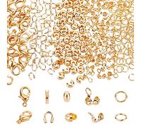 CREATCABIN 1 Box 270Pcs Jewelry Making Accessories Set 18K Real Gold Plated Lobster Clasps Jump Rings Bead Tips Crimp Knot Covers Wire Guardians for DIY Bracelets Necklaces Crafts Findings