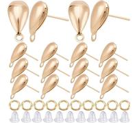 CREATCABIN 1 Box 30Pcs 18K Gold Plated Brass Teardrop Earrings Studs Earring Posts Stud Earring Findings Stud Earrings Components with Horizontal Loops Ear Nuts for DIY Jewelry Making, 0.7x0.3 Inch