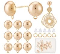 CREATCABIN 1 Box 40Pcs 18K Gold Plated Brass Earring Studs with Loop Ball Post Earring Findings Round Ear Studs Balls Metal Stud with Horizontal Loops Ear Nuts for DIY Jewelry Making, 0.5x0.4 Inch