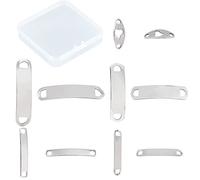 CREATCABIN 1 Box 50Pcs 5 Styles Blank Connector Charms Stainless Steel Curved Rectangle Oval Tag Stamping Bar Hollow Heart Links 2 Hole for Jewelry Making Charms Necklaces Bracelets Findings, Silver