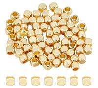CREATCABIN 1 Box 50Pcs Gold Cube Beads Square Metal Spacer Beads Bulk 4x4x4mm Real 18K Gold Plated Brass Smooth Loose Charms for Bracelets Necklaces Earrings Keychains Jewelry Making Crafts Gifts