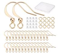 CREATCABIN 1 Box 50pcs Kit Real 18K Gold Plated Fishhook Earring Hooks Brass French Ear Wires Charms 50pcs Jump Rings Earring Backs with Loop Findings Components for Jewelry Making DIY