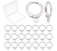 CREATCABIN 1 Box 50pcs Leverback Earring Hooks Round Silver Real Platinum Plated Brass Earwire French with Horizontal Open Loop Ear Wire for Women Dangle Jewelry Making DIY Supplies Findings