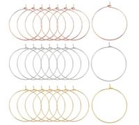 CREATCABIN 1 Box 60Pcs 3 Colors Round Beading Hoops Earring Findings 30mm 18K Gold Plated Brass Open Earring Wire Ring Wine Glass Charm Ear Hooks Accessories for Jewelry Making Crafts Women Gifts