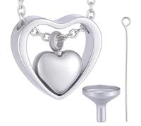 CREATCABIN 1 Box Double Heart Urn Necklace Silver Ashes Necklace 16 Inch Stainless Steel Keepsake Pendant Locket Funnel with Eye Pins Cremation Jewelry for Human Ashes Holder Pets Memorial Funeral