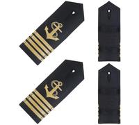 CREATCABIN 1 Pair Shoulder Boards Captain Epaulettes Professional Uniform Bars Gold Anchor Four Bars Epaulets Badge Mate Navy Fleet Admiral Sailor Insignia Sliders for Cosplay Halloween Black 5.4x2in