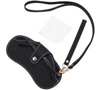 CREATCABIN 1 Set Leather Sunglasses Case Soft Glasses Case Eyeglasses Protective Pouch Bag Portable Squeeze Top with Wrist Strap Belt Clip Tape for Men Women Vacation Beach 7.3x3.9 Inch Black