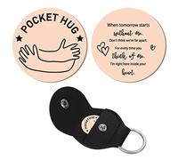 CREATCABIN 1 Set Pocket Hug Token Palm Pattern Long Distance Relationship Keepsake Keychain Stainless Steel Double Sided with PU Leather Keychain Gift for Family Friends 1.2Inch(Rose Gold)