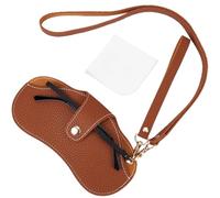 CREATCABIN 1 Set Soft Leather Sunglasses Case Portable Glasses Case Protective Eyeglasses Pouch Bag Holder Slim with Wrist Strap Belt Clip Tape for Women Men Vacation Beach 7.3x3.9 Inch Brown