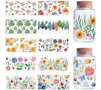 CREATCABIN 10 Sheets Plants Transfer Stickers for Glass Cups Rub On Transfers Decal UV DTF Cup Wrap PVC Waterproof Leaves Flowers Stickers Decals Bulk for DIY Furniture Crafts 9.44x4.33Inch