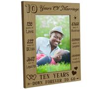 CREATCABIN 10 Years of Marriage Picture Frames Wood Photo Frame 10th Anniversary Display Pictures 4x6 Wall Mounting Poster Frame Stand for Her Him Couples Wall Hanging Gallery Tabletop 6x8Inch