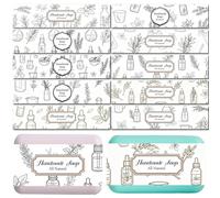 CREATCABIN 100 Pcs Soap Wrapper 10 Styles Plants Art Soap Paper Wrap Tape Vertical Soap Tag Sleeves Covers Labels Rectangle for Homemade Packaging Bathroom Warp Supplies Gift White 8.27×1.97 Inch