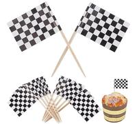 CREATCABIN 100Pcs Checkered Toothpick Flags Cocktail Picks Food Labels Black&White Mini Flags on Sticks Fruit Sandwich Appetizer Charcuterie Skewers Cupcake Sticks for Wedding Party Decor 3.6Inch Long