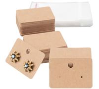 CREATCABIN 100Pcs Earring Cards Holder Set Earring Display Cards Kraft Paper Earring Tags Blank Hanging Earring Card with Hole 100Pcs Bags Earring Cardboard Packaging for Jewelry Display Tan 2x1.4Inch