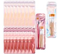 CREATCABIN 100Pcs Holographic Packaging Bags Colorful Ziplock Bag Pink Silver Plastic Resealable Smell Proof Clear Window Packing Pouch for Pen Brushes Jewelry Lipgloss Candy Supplies 9.5 x 2.6 Inch