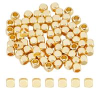 CREATCABIN 100Pcs Real 18K Gold Plated Brass Beads Cube Spacer Beads Square Smooth Beads Gold Stackable Metal Mini Beads Cornerless Beads for Summer Hawaii Bracelet Necklace DIY Jewelry Making 4mm