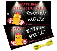 CREATCABIN 100Pcs You've Been Cheer Ducked Cards Wishing You Good Luck Squad Duck Duck Tags with Round Hole and Twine for Rubber Duck Tags Competition Put on Cars Pins Team Activity 3.5x2Inch