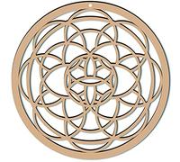 CREATCABIN 10inch Wood Flower Wall Decor Wooden Wall Art Crystal Grid Sacred Geometry Laser Cut Wall Sculpture Hanging Decor Spiritual Round for Housewarming Home Office Yoga Studio Decoration