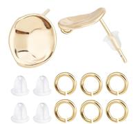 CREATCABIN 10Pcs 18K Gold Plated Flat Round Stud Earring Findings Earring Posts Brass Ear Stud Earrings with Vertical Loops Open Jump Rings Ear Nuts for DIY Earring Jewelry Making Golden 11.5x10mm