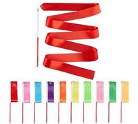 CREATCABIN 10Pcs Dance Ribbons Rainbow Gymnastics Ribbon with Non-Slip Handles Twirling Ribbons Wands Rhythmic Gymnastics Dancing Twirler Sticks Batons Streamers for Talent Shows Artistic Party 80Inch