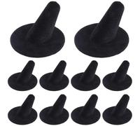 CREATCABIN 10Pcs Single Finger Ring Display Stand Black Ring Jewelry Holder Organizer Cone Velvet Jewelry Showcase For Wedding Engagement Anniversary Selling Show Personal Use Nightstand 2x1.4 inch