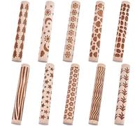 CREATCABIN 10Pcs Wooden Clay Texture Rollers 6 Styles Clay Modeling Pattern Rollers Potters Stamp Roller Tools Textured Rolling Pins for Handmade Ceramic Slabs Glaze Design Painting Crafting 3.94 Inch