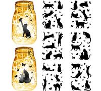 CREATCABIN 12 Sheets 6 Styles Black Cat Mason Jar Decals Butterfly Stickers Die Cuts Silhouettes Self-Adhesive PVC Waterproof for Craft Scrapbook Lantern Jars Wall Windows Glass Phones Cup 7.8x5.9Inch