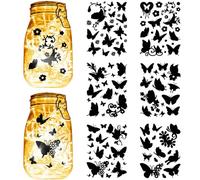 CREATCABIN 12 Sheets 6 Styles Butterfly Mason Jar Decals Flowers Stickers Die Cuts Silhouettes Self-Adhesive PVC Waterproof for Craft Scrapbook Lantern Jars Wall Windows Glass Phones Black 7.8x5.9Inch