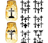 CREATCABIN 12 Sheets 6 Styles Cross Mason Jar Decals Christian Stickers Die Cuts Silhouettes Self-Adhesive PVC Waterproof for Craft Scrapbook Lantern Jars Wall Windows Glass Phones Cup 7.8x5.9Inch