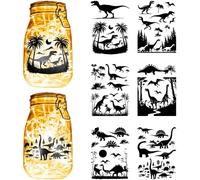 CREATCABIN 12 Sheets 6 Styles Dinosaur Mason Jar Decals Black Stickers Die Cuts Silhouettes Self-Adhesive PVC Waterproof for Crafts Scrapbook Lantern Jars Walls Windows Glass Phones Cup 7.8x5.9Inch