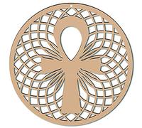 CREATCABIN 12inch Ancient Ankh Egyptian Cross Wooden Wall Art Crystal Grid Sacred Laser Cut Wall Sculpture Hanging Decor Spiritual Symbol Flat Round for Home Office Yoga Studio Decoration