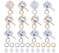 CREATCABIN 12Pcs 2 Color Brass Cubic Zirconia Stud Earring Findings Ear Stud Earrings Earring Posts with Loops Open Jump Rings Ear Nuts for DIY Earring Jewelry Making Supplies Golden 10x6.5mm