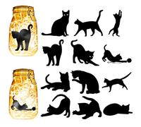 CREATCABIN 12Pcs Black Cat Silhouettes Mason Jar Decor Laser Cut Cardboard Scrapbook Cutouts Die Cuts PVC Decoration for DIY Crafting Lantern Jars Wall Painting Window Glass 3.9x3.5Inch-No Sticker