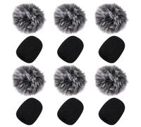 CREATCABIN 12Pcs Black Furry Mic Cover Lavalier Microphone Cover Small Soft Polyester Pompom Ball Sponge Windscreen Protective Wind Sleeves Sets for DIY Lavalier Bar News Interview Microphone